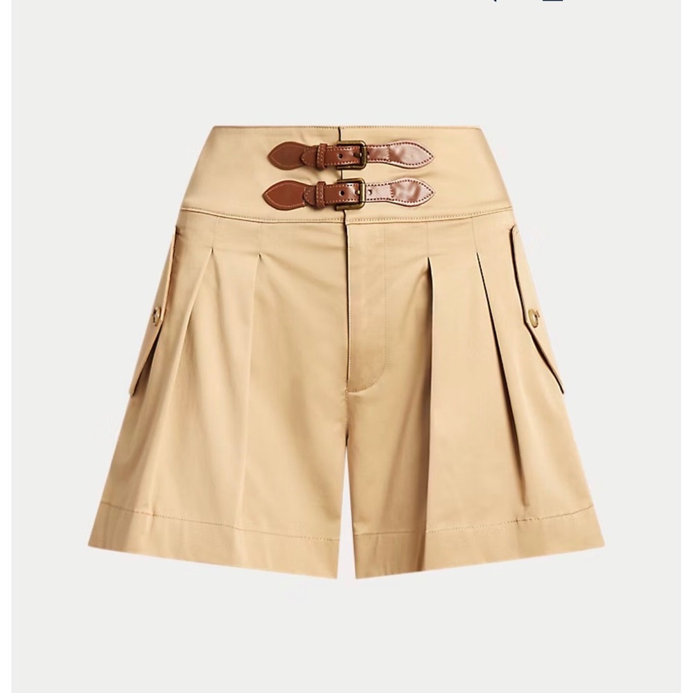 New Ralph Lauren Buckle Trim Sateen Pleated Shorts Women's Size 8